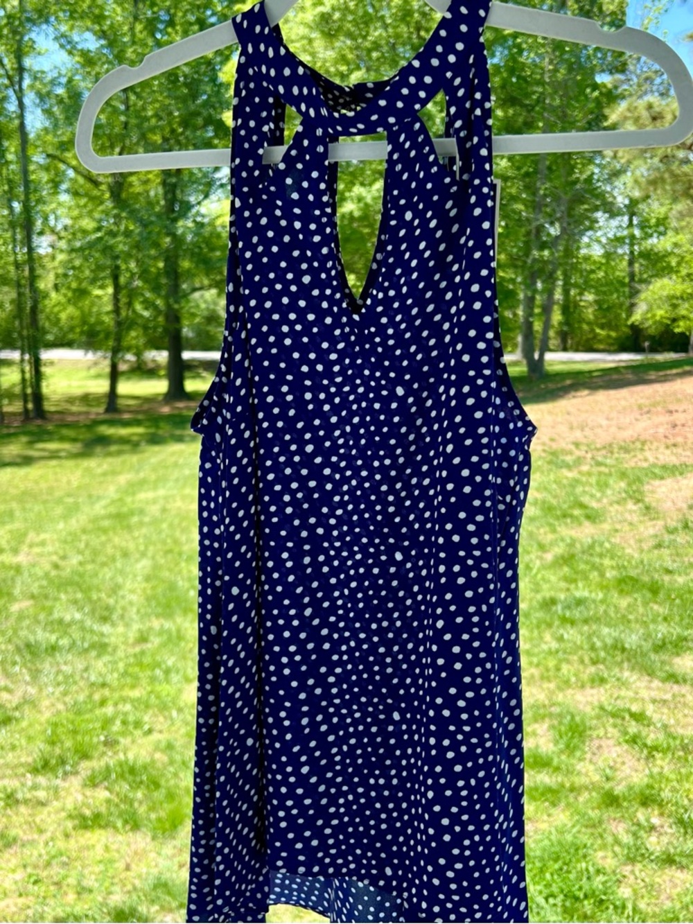 Kaari Blue Navy Polka Dot Tank Top - Women’s XL